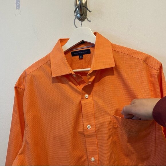 Tommy Hilfiger Slim Fit Orange 100% Cotton Button Down Shirt Size 16.5 - Picture 4 of 15